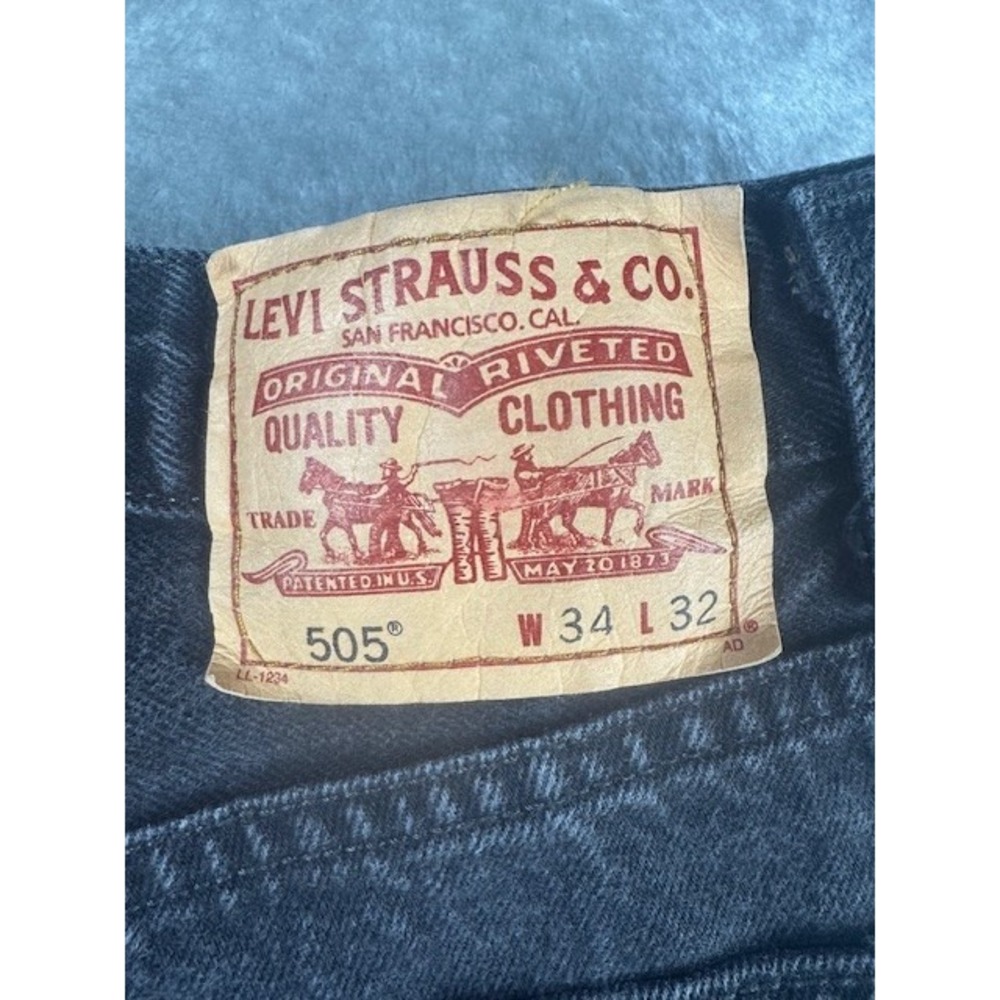 Levi's Jeans Mens 34x32 505 Regular Fit Black Straight Leg Denim Pants - Picture 6 of 8